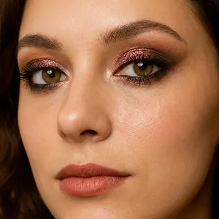 Woman wearing an eye makeup look rendered on her own selfie by BeautySpark