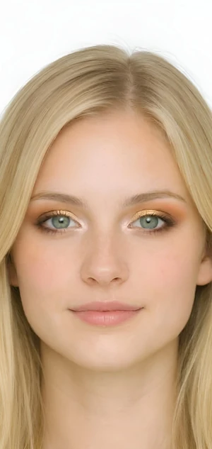 The same woman wearing an eye makeup look rendered by BeautySpark for her Light Spring season and almond, hooded eyes