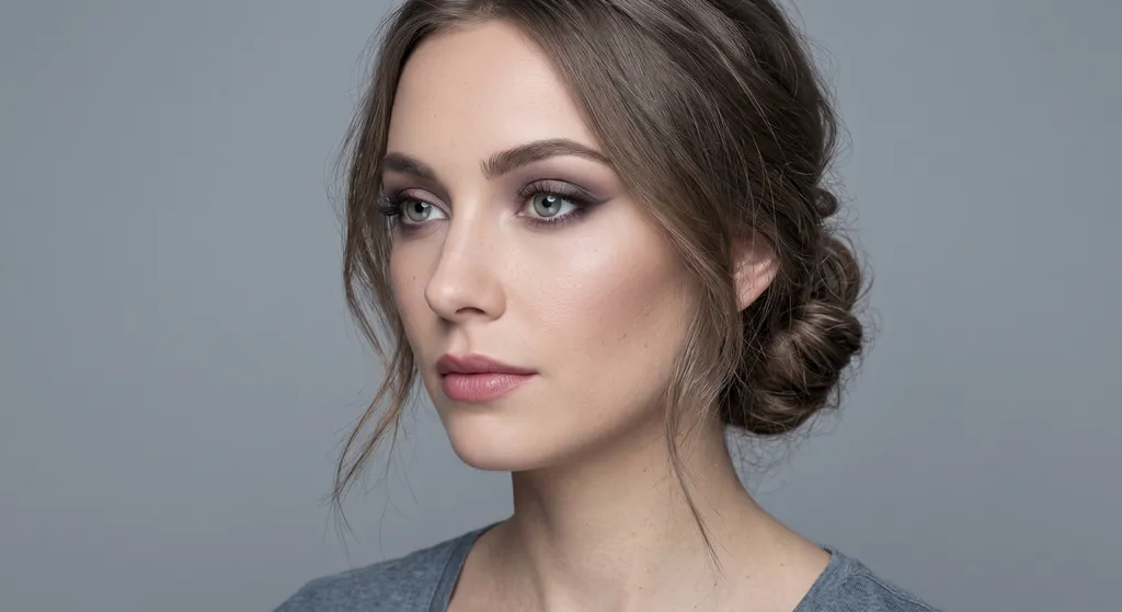 Cool plum smokey eye with mauve satin center and graphic slate wing on Soft Summer coloring