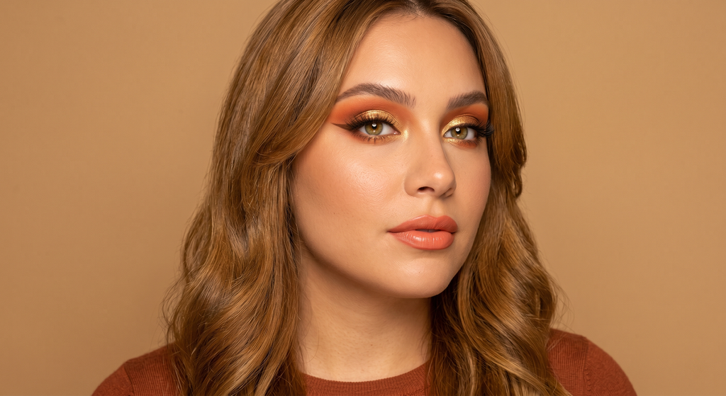 Warm orange blown-out crease with gold lid center and graphic brown wing on True Spring coloring