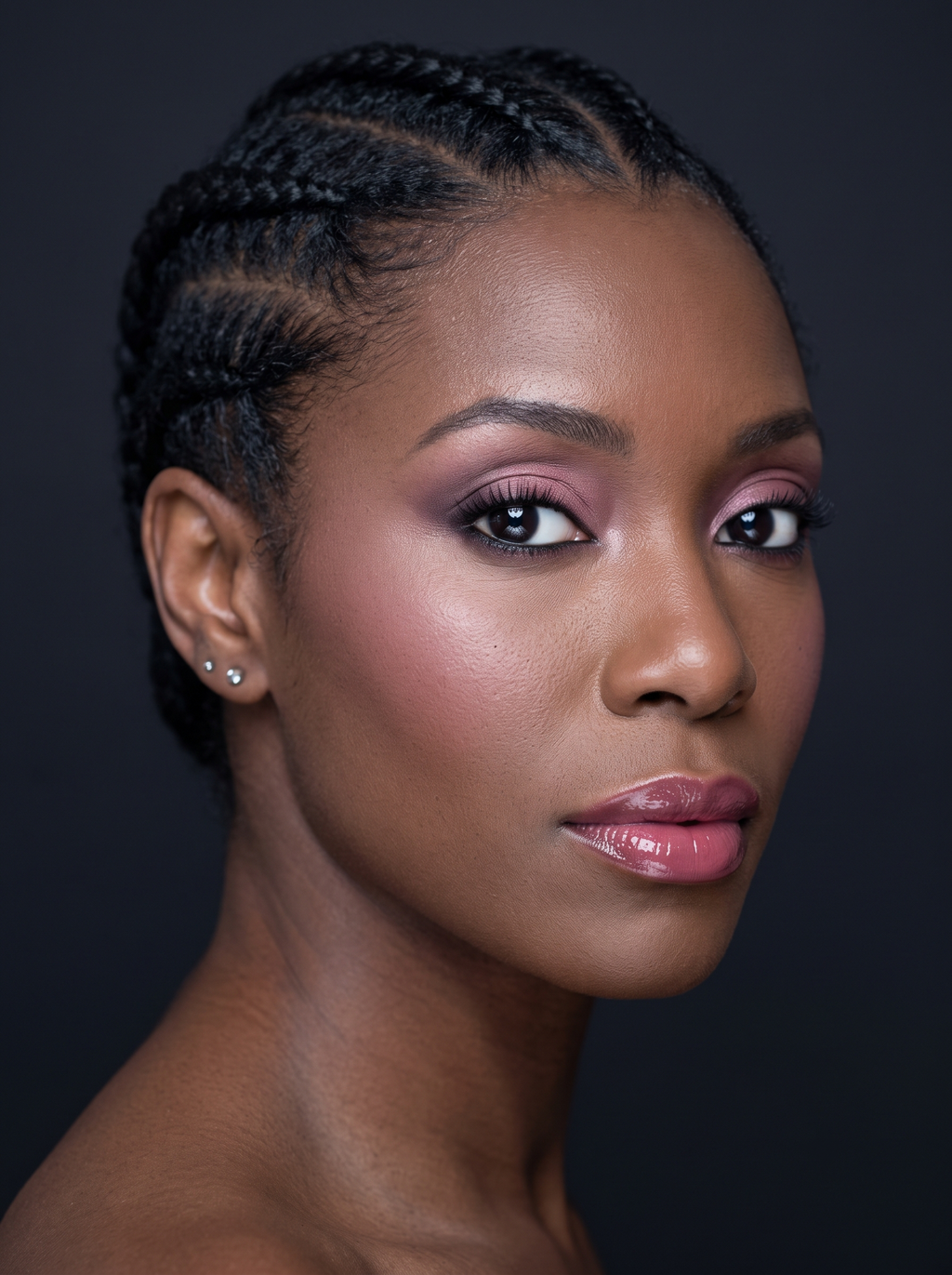 True Winter beach eye with a set cool rose-mauve base built into a concentrated satin center, and cool plum drawn into both corners, defined at the edge and blended softly into the rose-mauve halo
