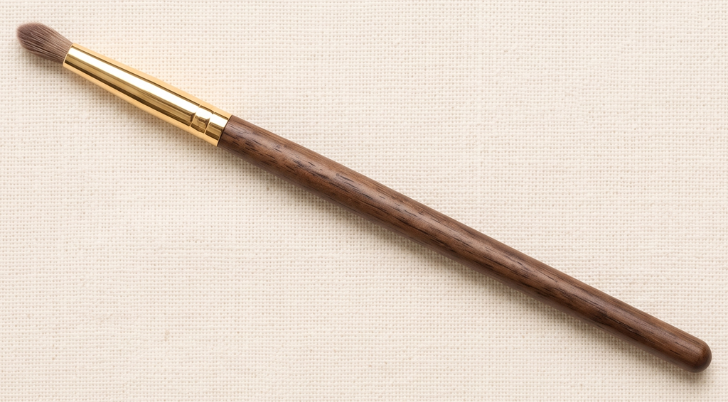 Small rounded blending brush, softer and more tapered than a crease brush, for detail eye work