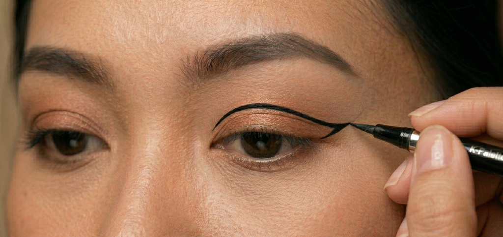 Floating liner application on monolid eyes
