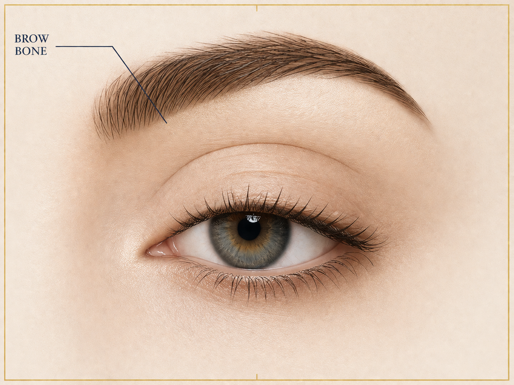 Brow bone zone highlighted directly under the brow arch