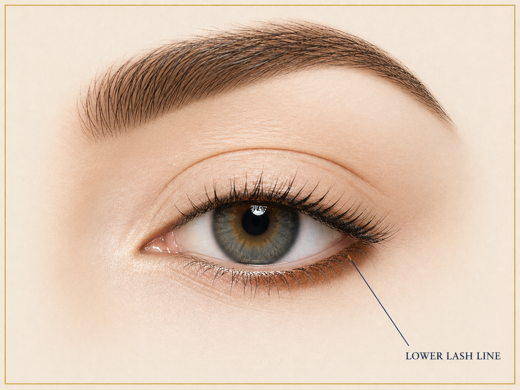 Lower lash line zone highlighted along the lower lashes