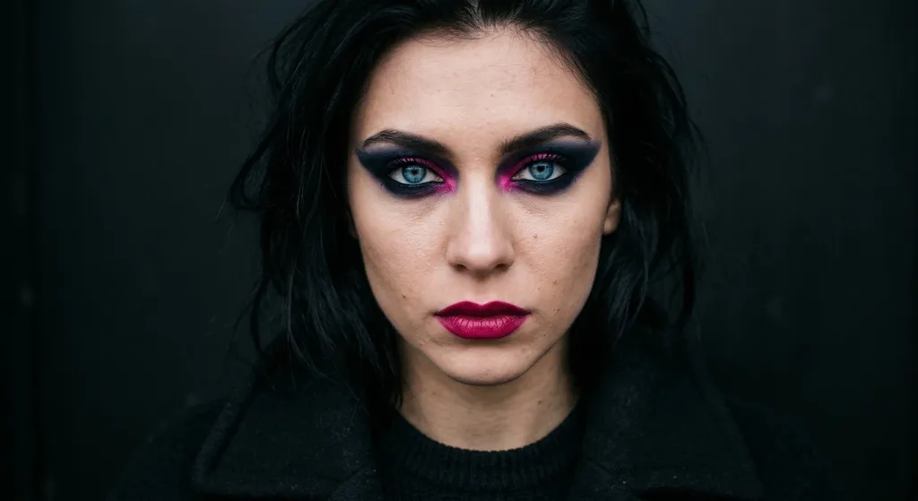 Goth-inspired Dark Navy Smoke + Magenta Pop eye look for Bright Winter coloring