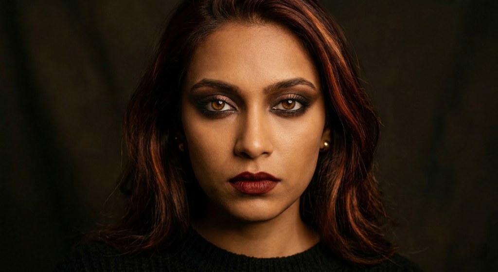 Goth-inspired Rich Coffee Smoky eye look for True Autumn coloring