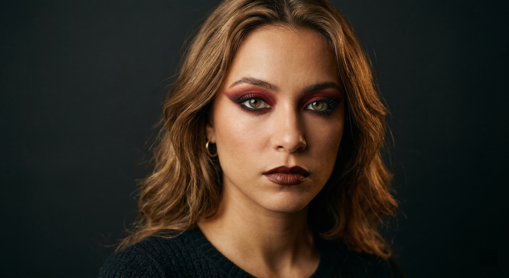 Goth-inspired Warm Crimson Smoke eye look for True Spring coloring