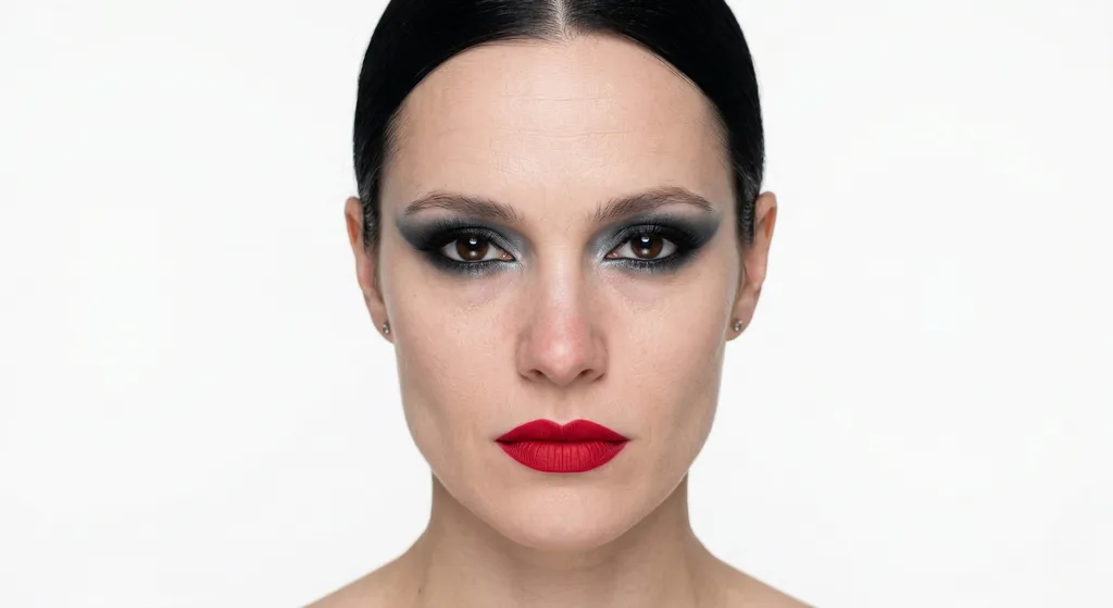 Bold eye and bold lip makeup worn together in editorial style