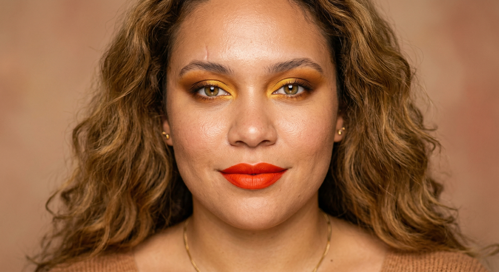 Vivid eyeshadow paired with a statement lip color for maximum impact