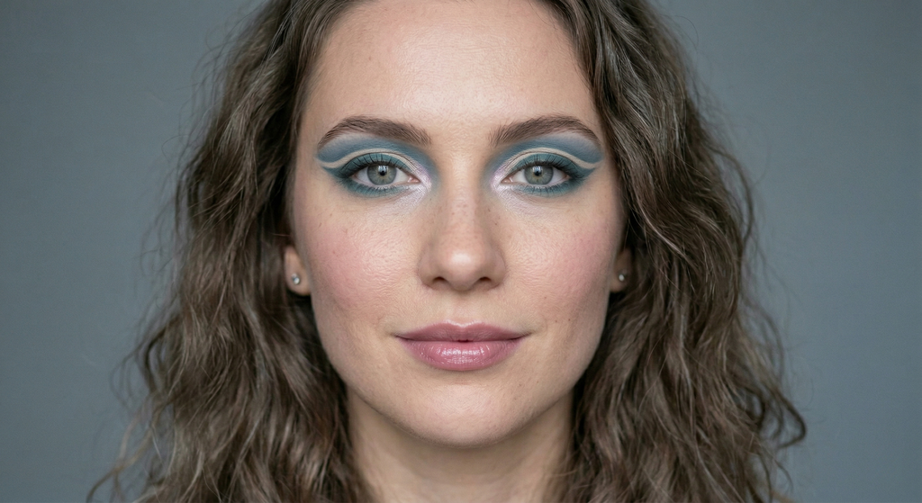 Dramatic eyeshadow look balanced with a muted lip shade