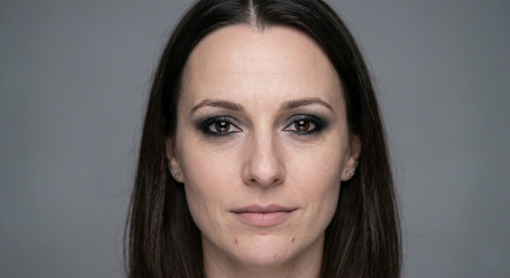 Smoky eye makeup paired with a nude lip for classic balance
