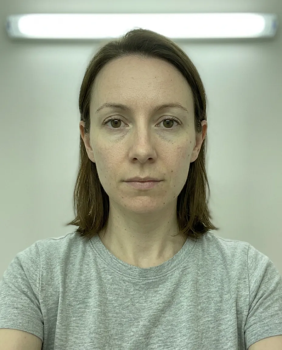 Selfie taken with ring light showing uneven artificial lighting on face