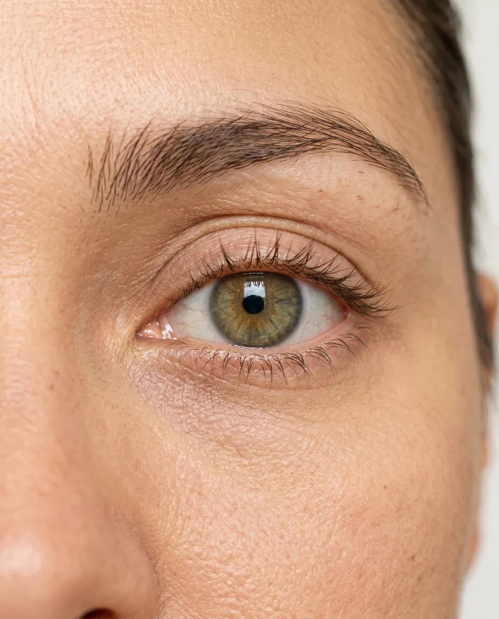 Dedicated eye close-up photo showing clear iris color lid structure and crease detail