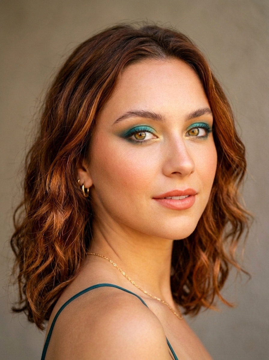 Vivid warm teal smoky eye with golden beige transition and warm gold inner corner on Bright Spring coloring