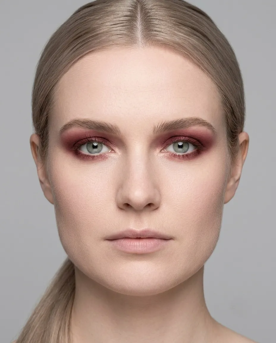 Light Summer coloring with green eyes wearing the burgundy the chart hands every green eye, swamping her light coloring